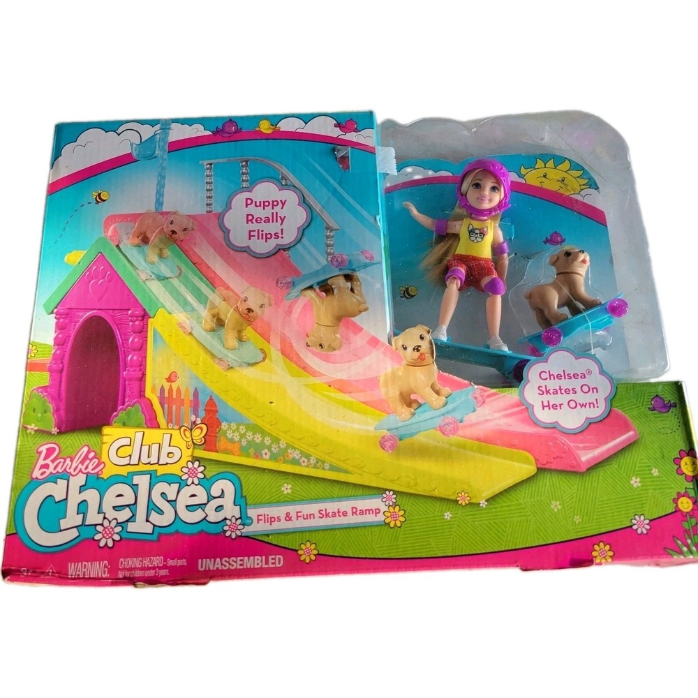 2016 Mattel Barbie Club Chelsea Flip & Fun‎ Skate Ramp Doll and Puppy NEW Sealed